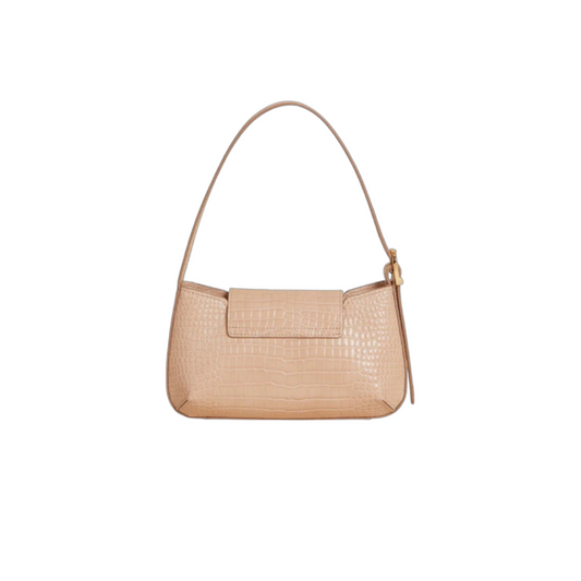 Purely Prime Elegant Beige Croc-Embossed Baguette Bag